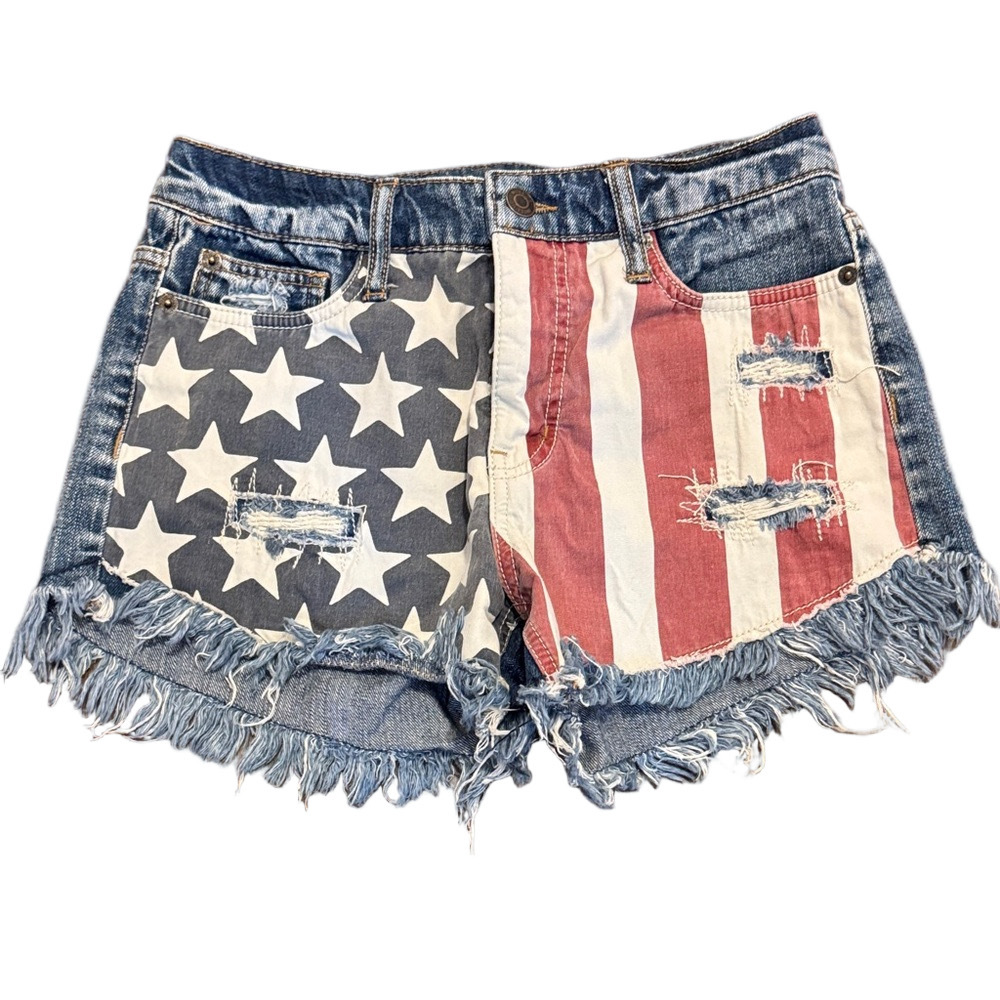 Massimo  High-Rise Short Short Short Patriotic Distressed Denim Jean Shorts 2/26